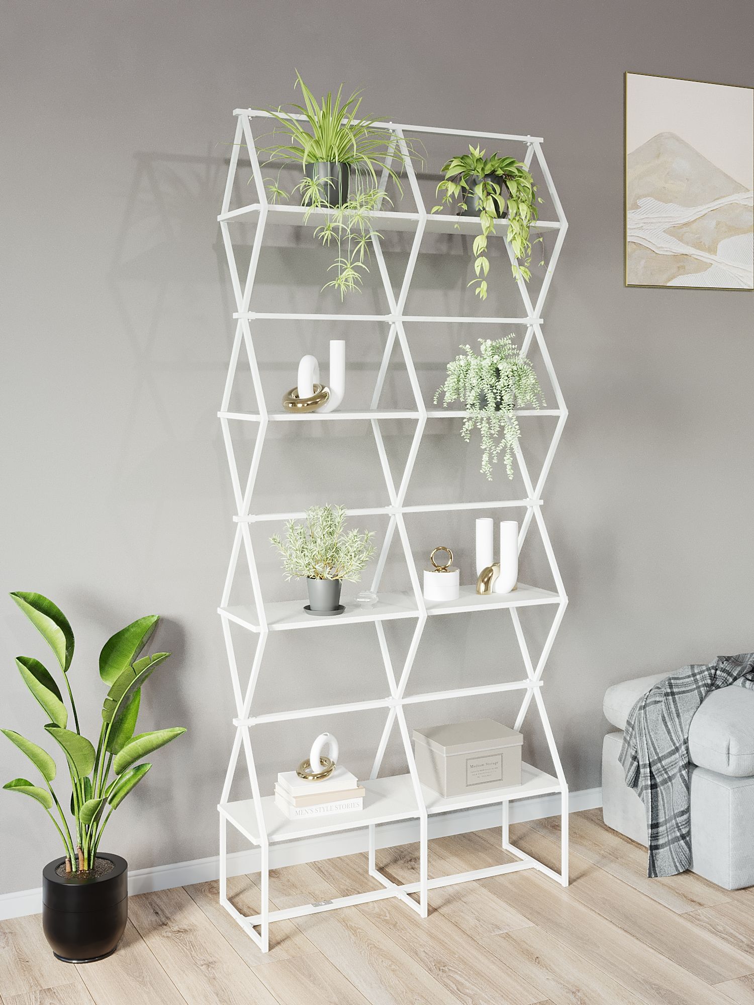 

Стеллаж KM LOFT Ромбо Ст белый/белый лофт для дома в гостинную перегородка, KM55