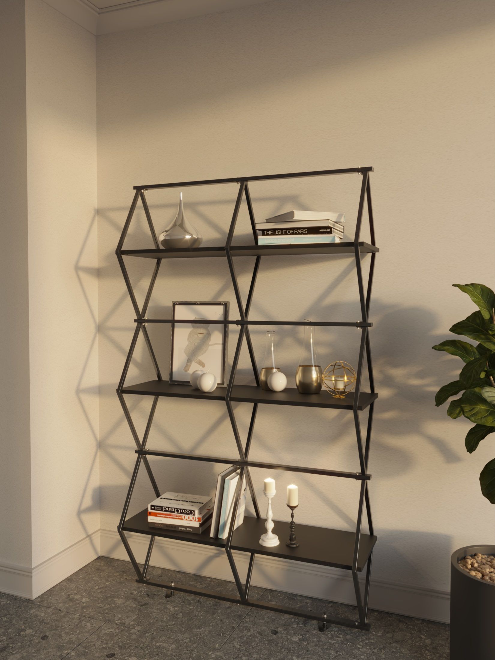 

Стеллаж KM LOFT Ромбо Лайт черный/черный лофт для дома в гостинную перегородка, KM29
