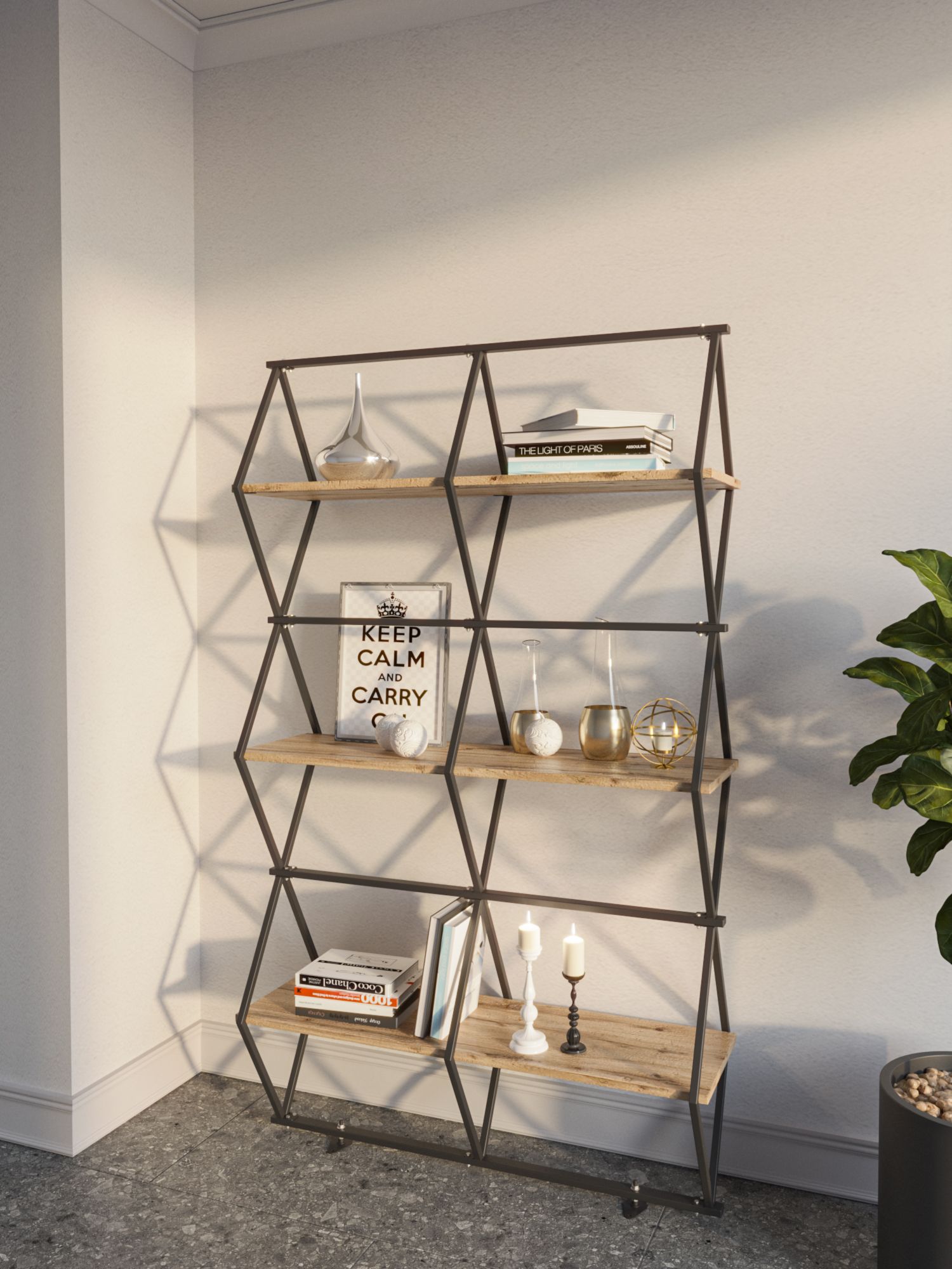 

Стеллаж KM LOFT Ромбо Лайт черный/дуб вотан лофт для дома в гостинную перегородка, KM29