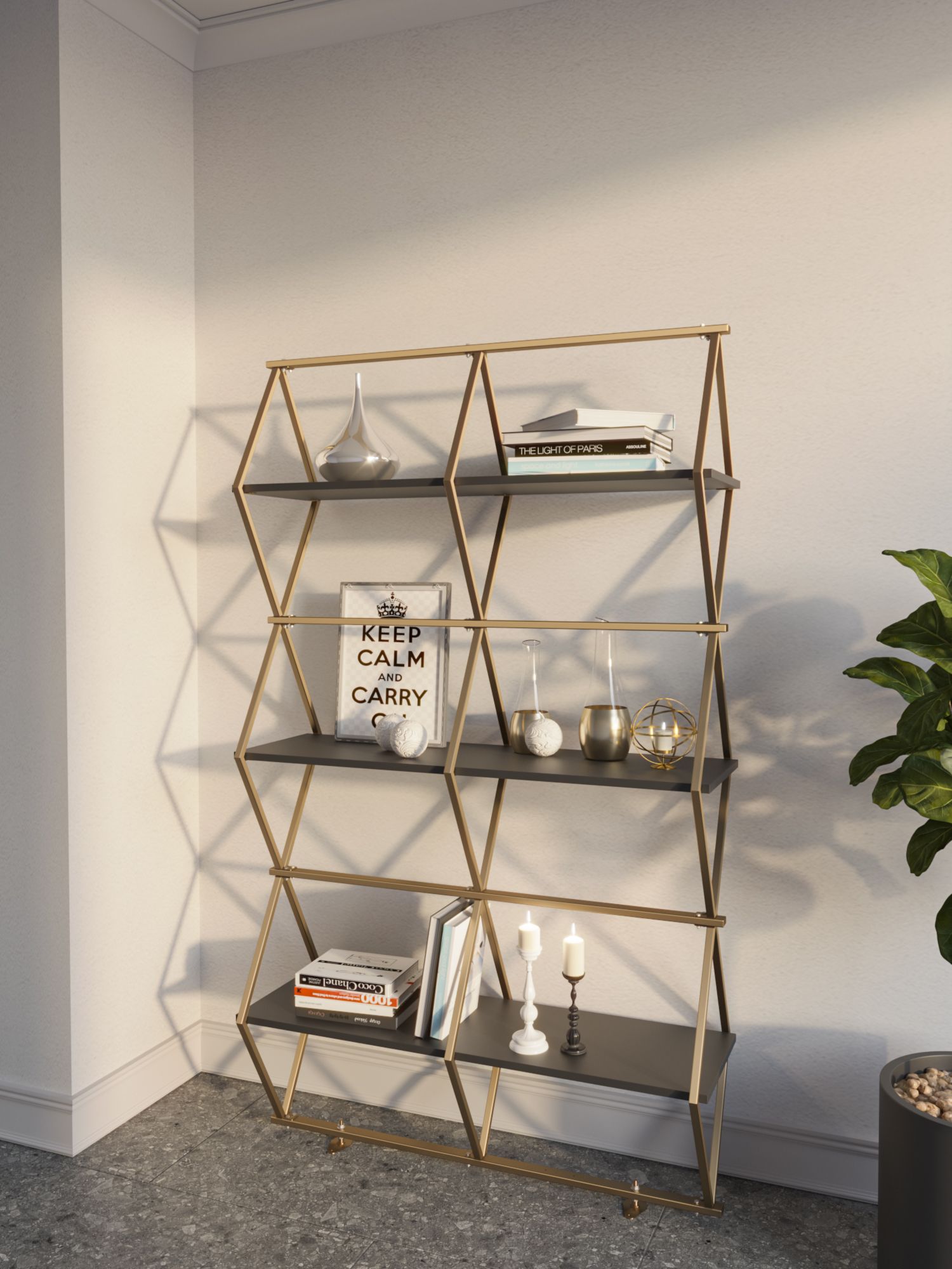 

Стеллаж KM LOFT Ромбо Лайт золотой/черный лофт для дома в гостинную перегородка, Золотистый, KM29