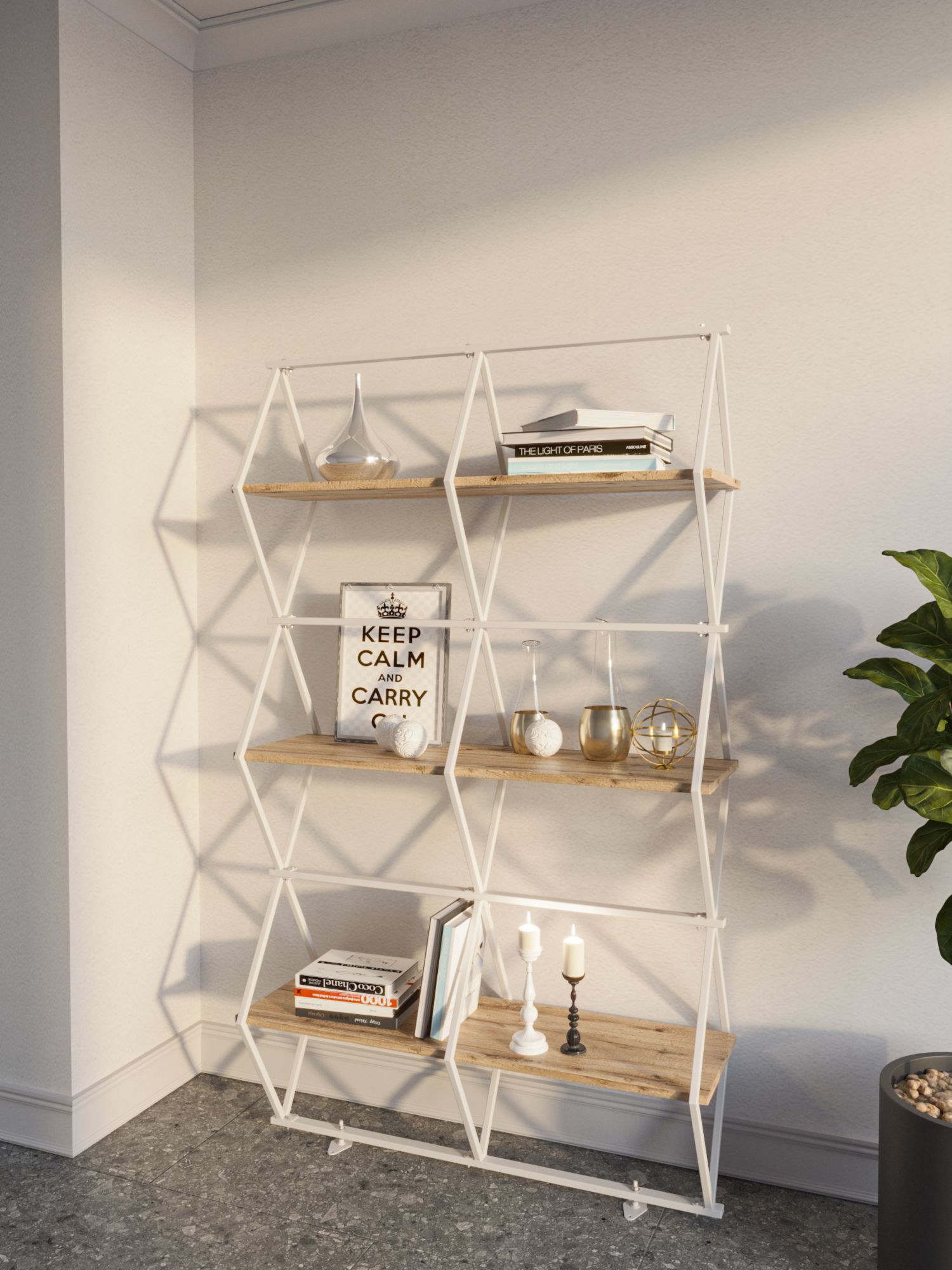 

Стеллаж KM LOFT Ромбо Лайт белый/дуб вотан лофт для дома в гостинную перегородка, KM29