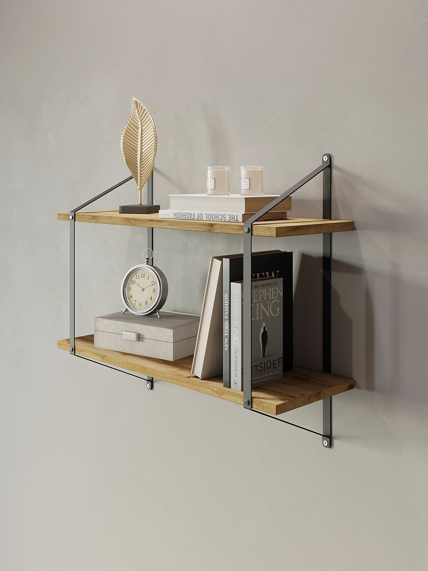 Полка для книг Пьетро черный/дуб вотан