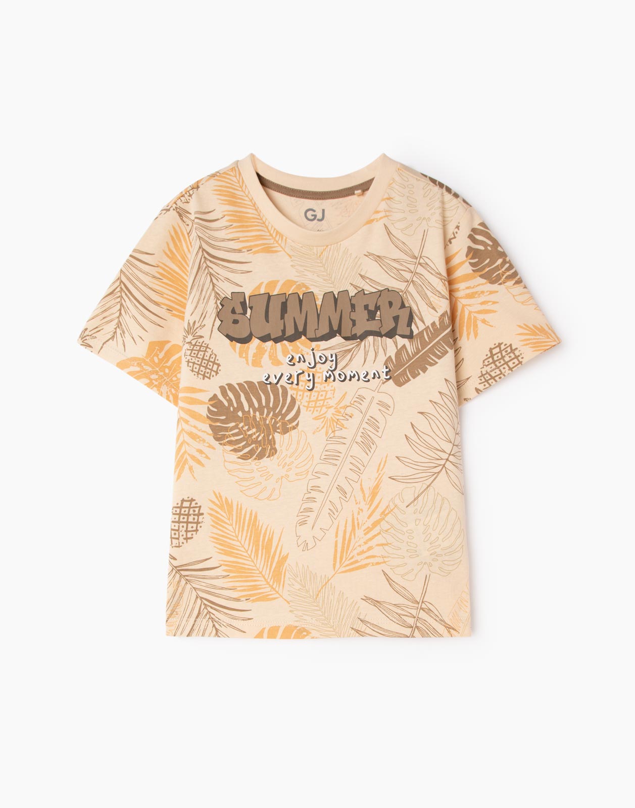

Молочная футболка с принтом Summer для мальчика 7-8л/128, Бежевый, BKT012298