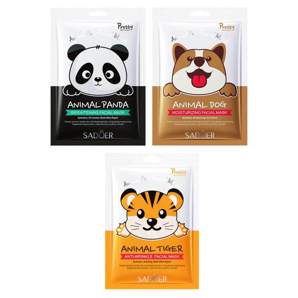 Набор тканевых масок для лица Sadoer с рисунком панды собаки тигра по 25 г 3 шт трое в лодке не считая собаки
