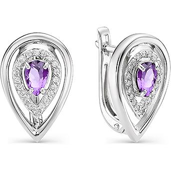 

Серьги женские из серебра АЛЬКОР 02-0807, аметист/фианит