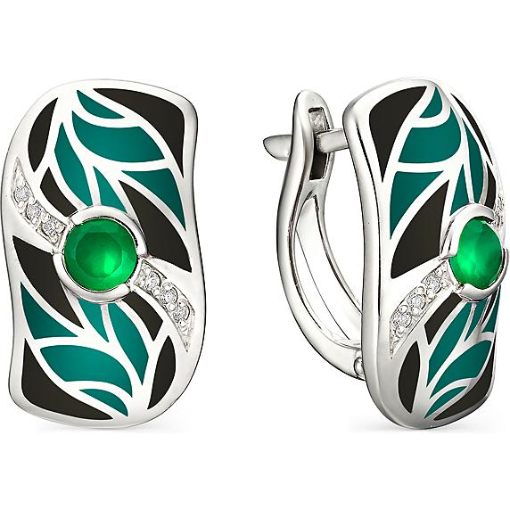 

Серьги женские из серебра АЛЬКОР 02-0930, агат/фианит, 02-0930