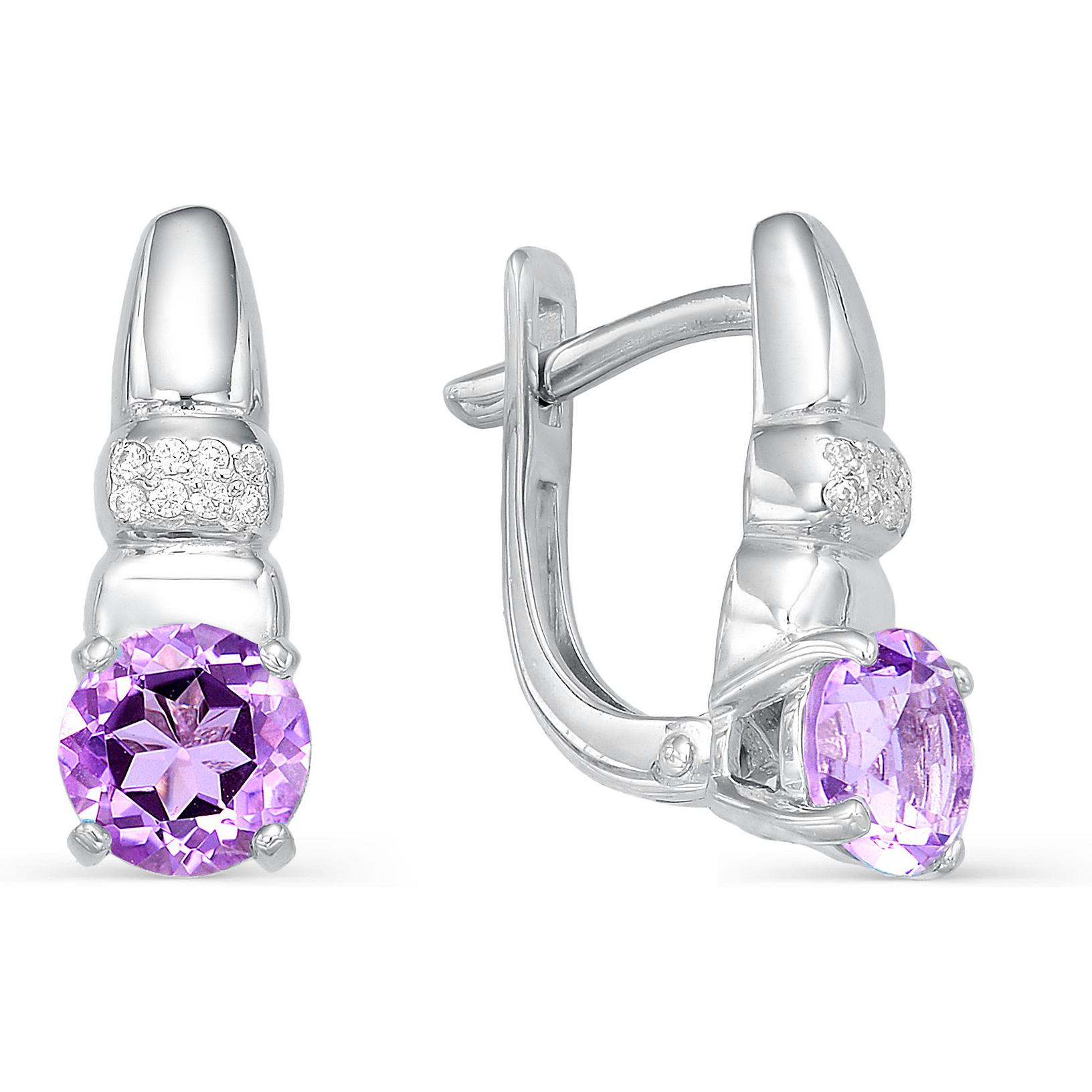 

Серьги женские из серебра АЛЬКОР 02-0324, аметист/фианит, 02-0324