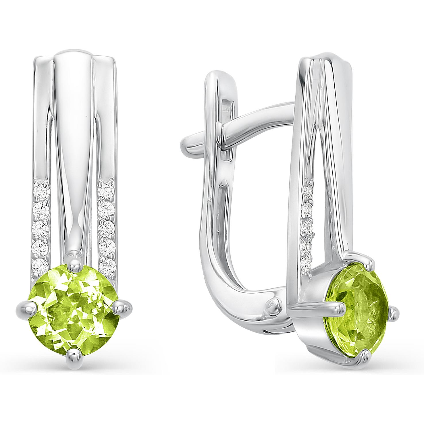 

Серьги женские из серебра АЛЬКОР 02-0327, хризолит/фианит, 02-0327