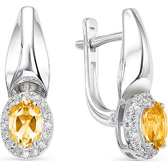 

Серьги женские из серебра АЛЬКОР 02-0325, фианит/цитрин, 02-0325