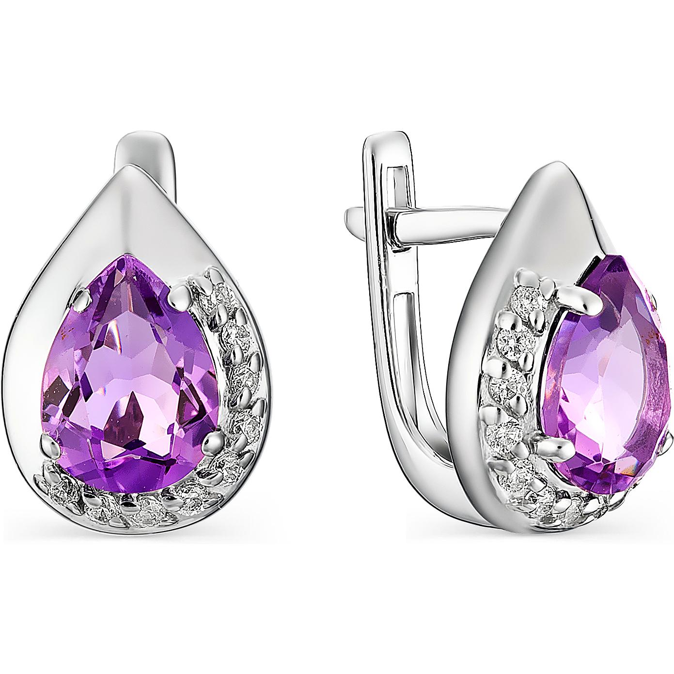 

Серьги женские из серебра АЛЬКОР 02-1319, фианит/аметист, 02-1319