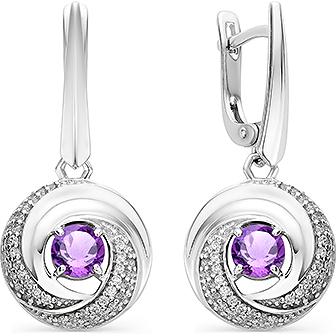 

Серьги женские из серебра АЛЬКОР 02-0771, фианит/аметист, 02-0771