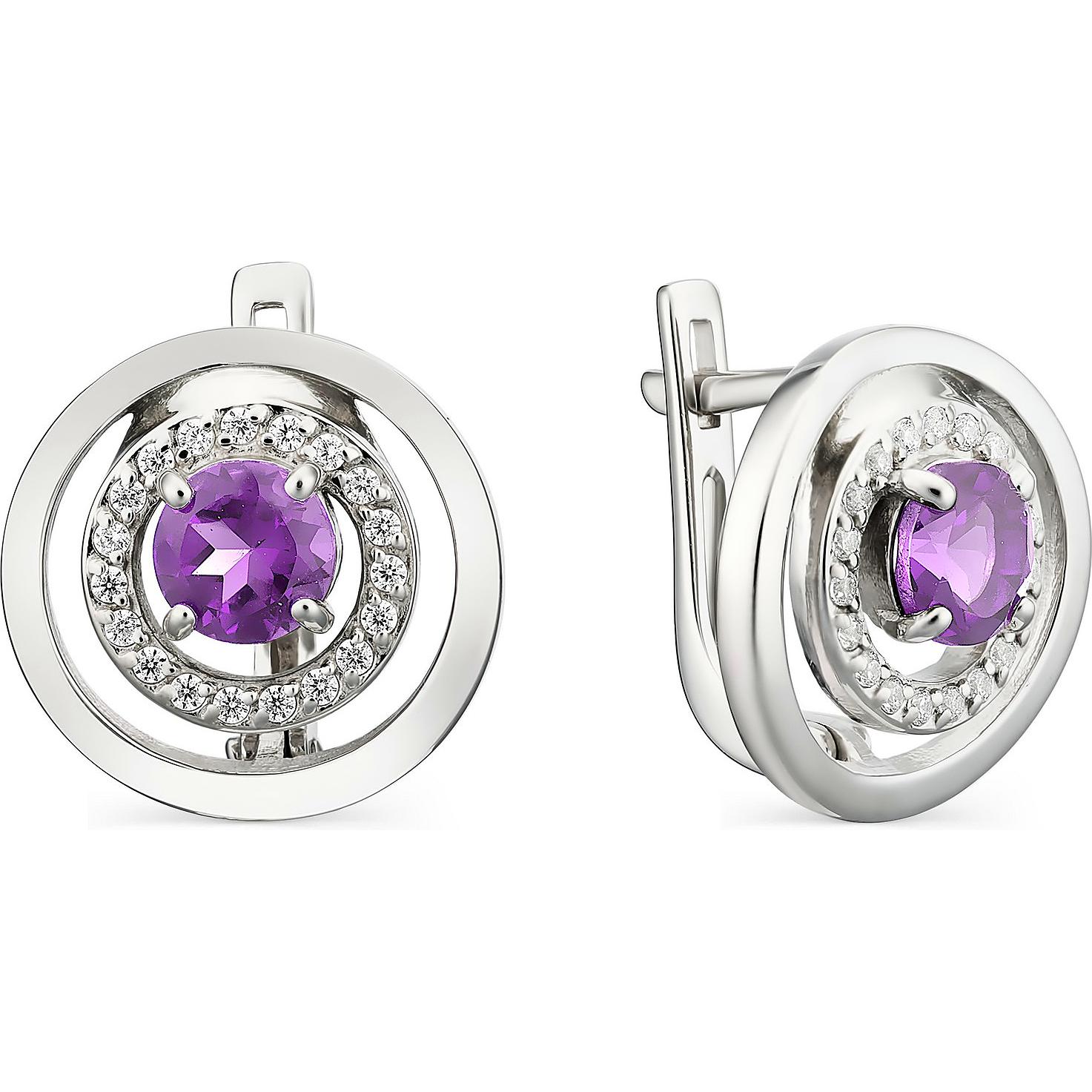 

Серьги женские из серебра АЛЬКОР 02-0767, аметист/фианит, 02-0767