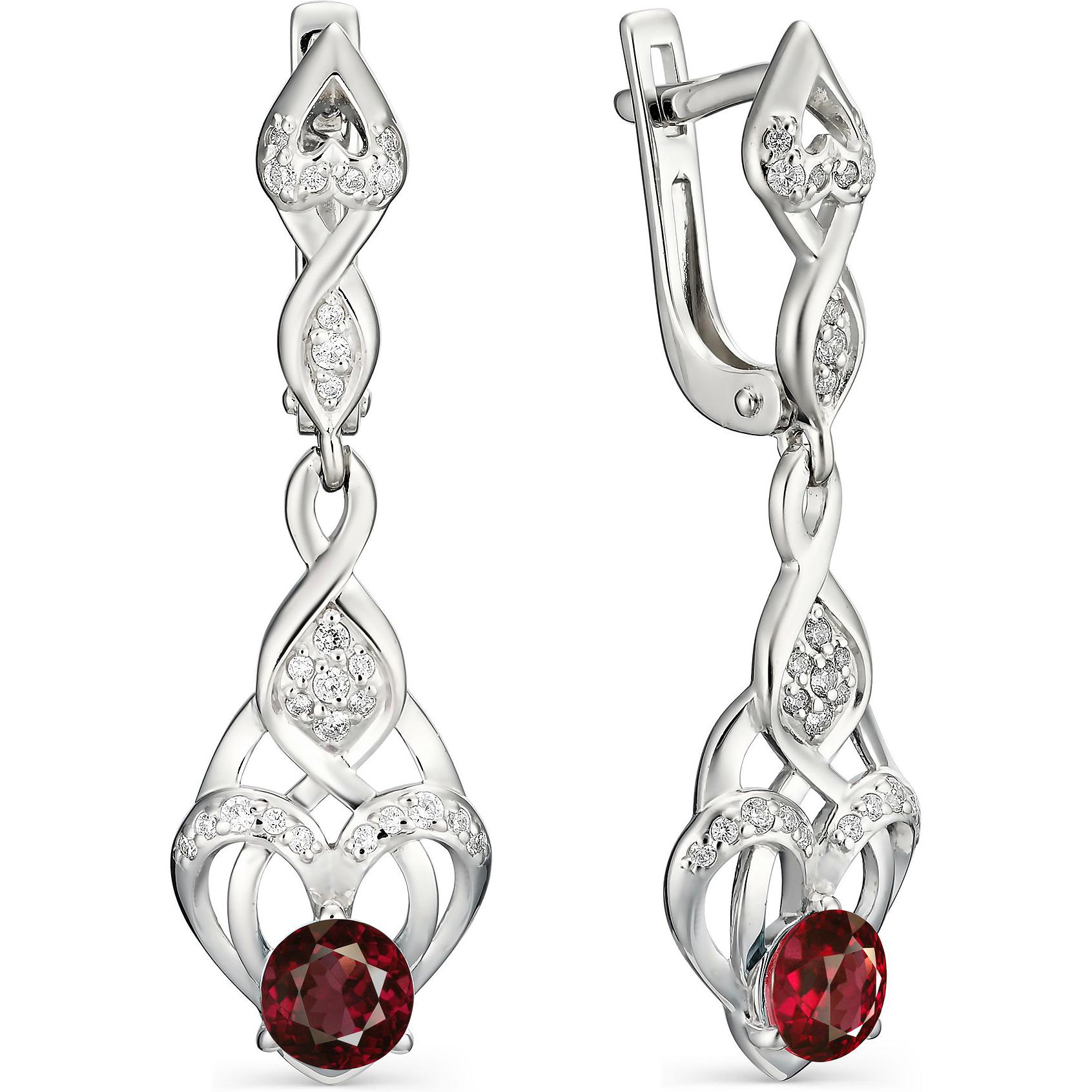 

Серьги женские из серебра АЛЬКОР 02-0991, гранат/фианит, 02-0991