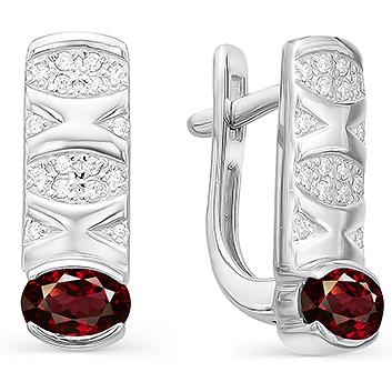 

Серьги женские из серебра АЛЬКОР 02-0348, гранат/фианит, 02-0348