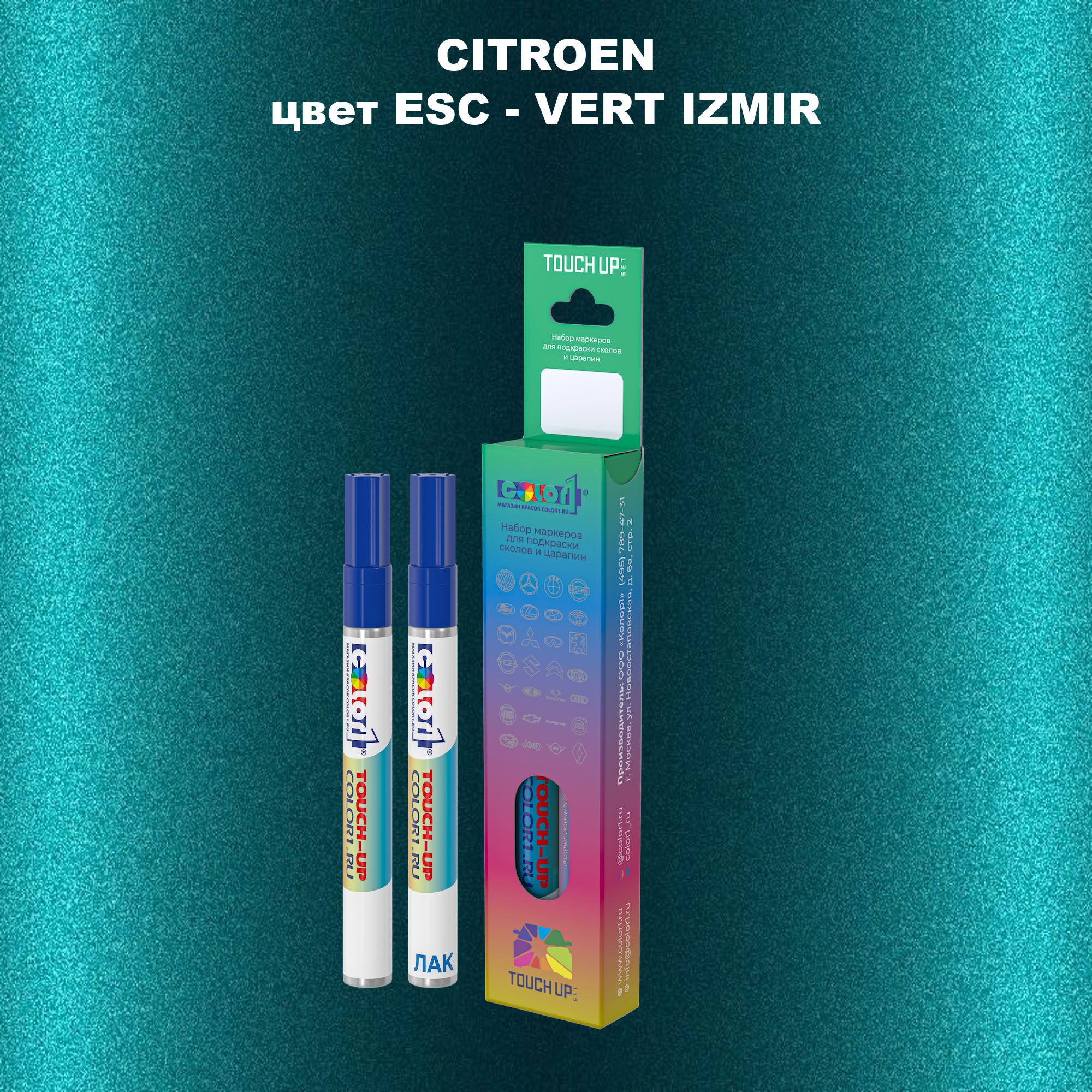 

Маркер с краской COLOR1 для CITROEN, цвет ESC - VERT IZMIR, Прозрачный