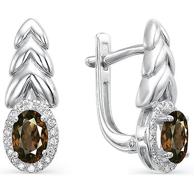 

Серьги женские из серебра АЛЬКОР 02-0335, раухтопаз/фианит, 02-0335