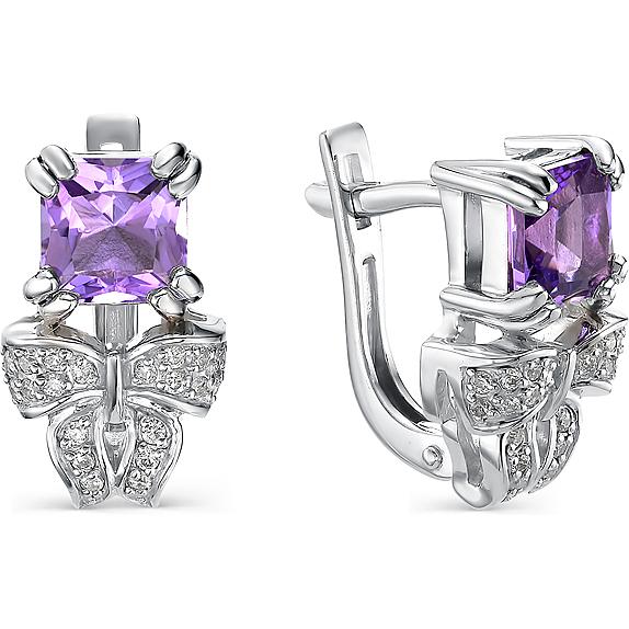 

Серьги женские из серебра АЛЬКОР 02-0473, аметист/фианит, 02-0473