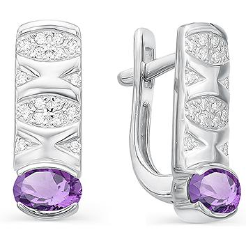 

Серьги женские из серебра АЛЬКОР 02-0348, аметист/фианит