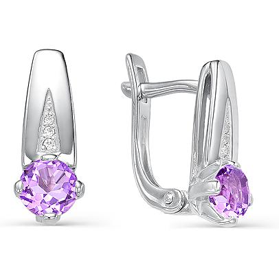 

Серьги женские из серебра АЛЬКОР 02-0327, аметист/фианит