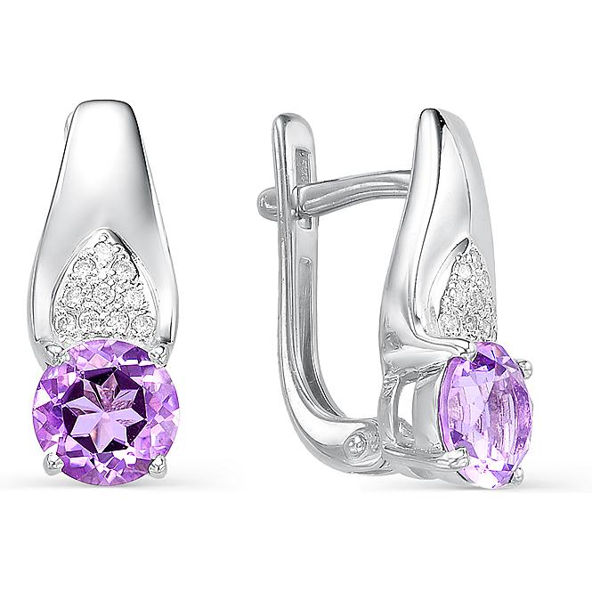 

Серьги женские из серебра АЛЬКОР 02-0325, фианит/аметист, 02-0325