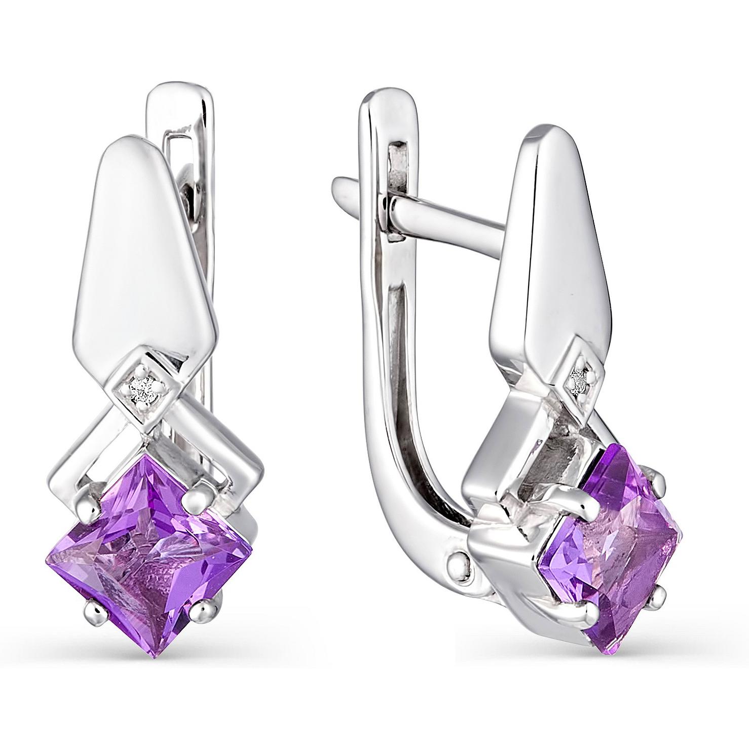 

Серьги женские из серебра АЛЬКОР 02-0368, аметист/фианит, 02-0368