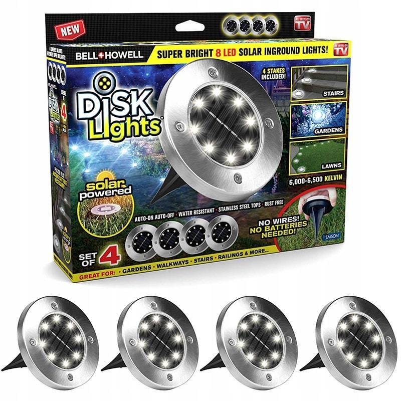 фото Набор садовых светильников на солнечных батареях disk lights 8 led, 4 шт. goodstore24