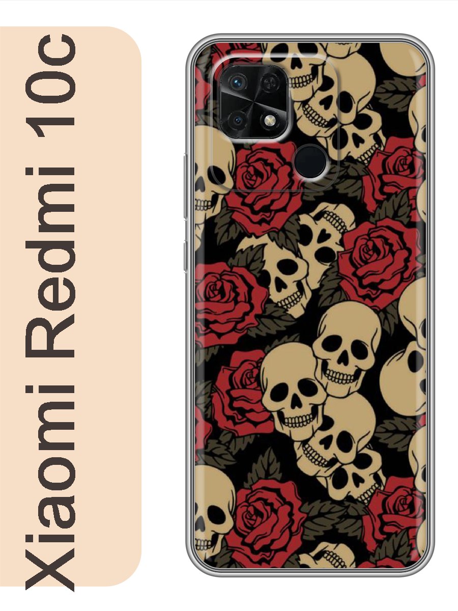 

Чехол на Xiaomi Redmi 10c черепа розы 304, Прозрачный, red10cbone