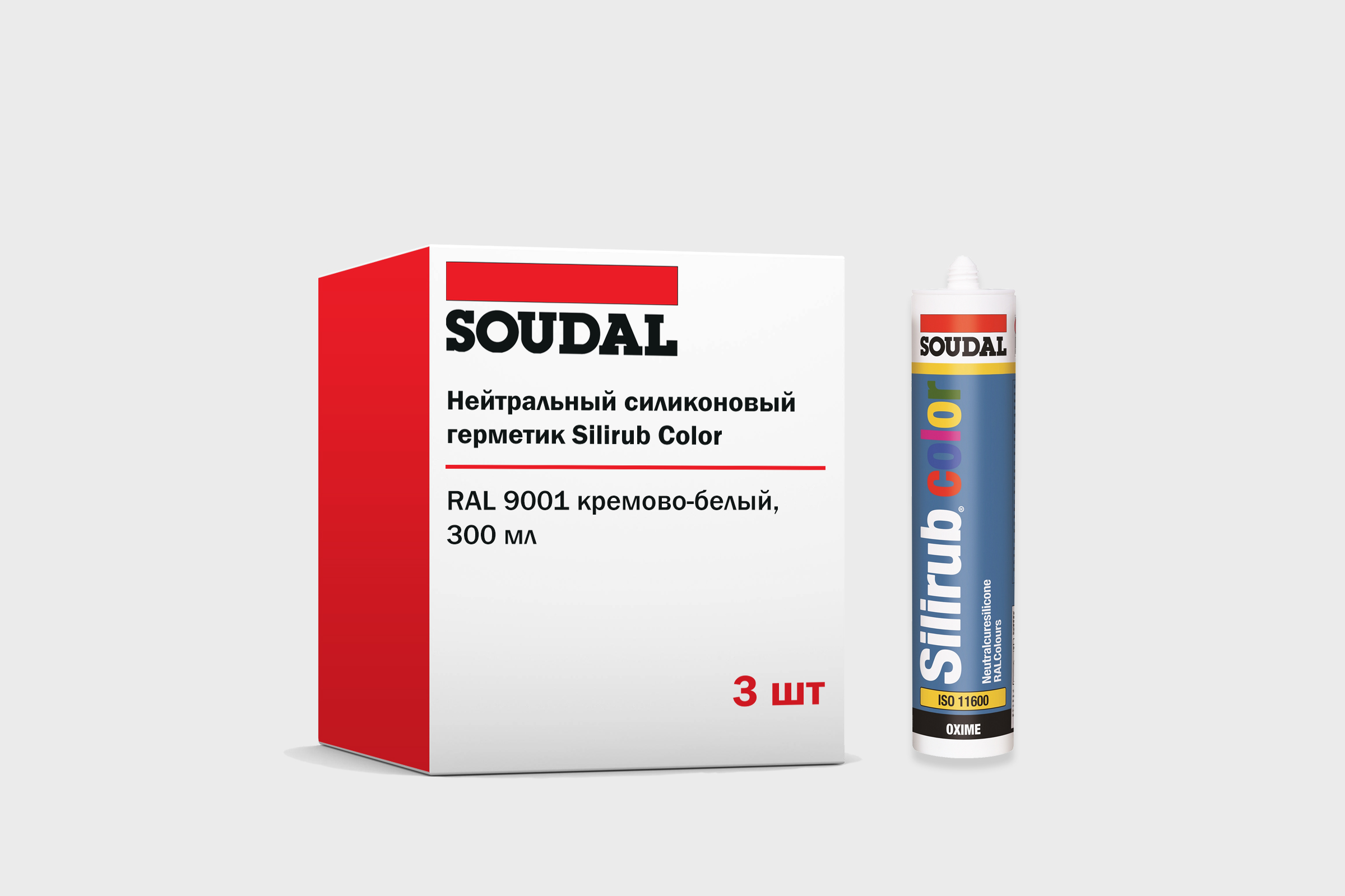 фото Герметик силиконовый нейтральный silirub color ral 9001 кремово-белый, набор 3 штуки soudal