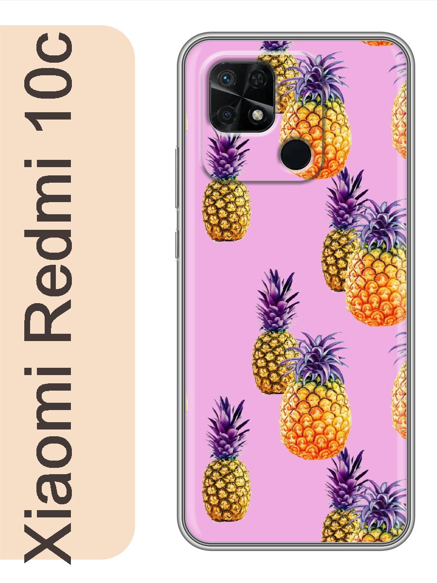 

Чехол на Xiaomi Redmi 10c ананасы фон 209, Прозрачный, red10cfone