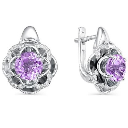 

Серьги женские из серебра АЛЬКОР 02-0401, аметист/фианит