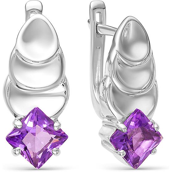

Серьги женские из серебра АЛЬКОР 02-0552, аметист, 02-0552