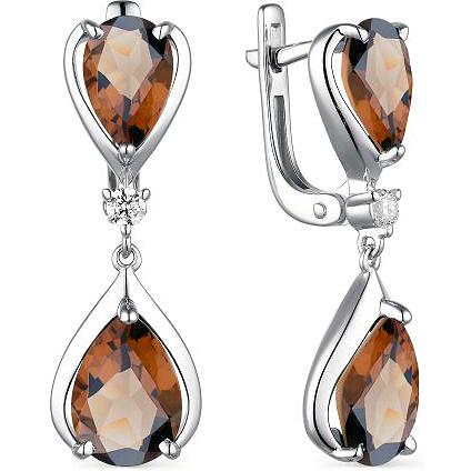 

Серьги женские из серебра АЛЬКОР 02-1852, фианит/раухтопаз, 02-1852