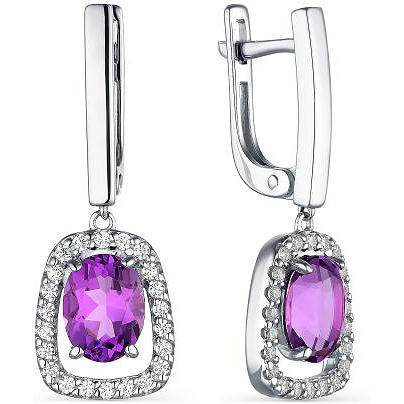 

Серьги женские из серебра АЛЬКОР 02-1798, аметист/фианит, 02-1798