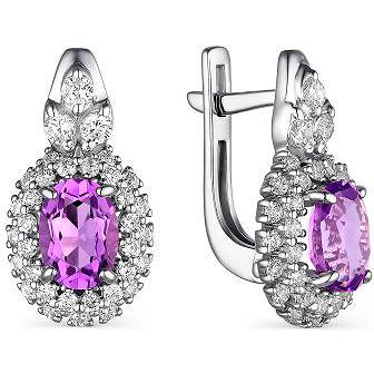 

Серьги женские из серебра АЛЬКОР 02-1769, фианит/аметист, 02-1769