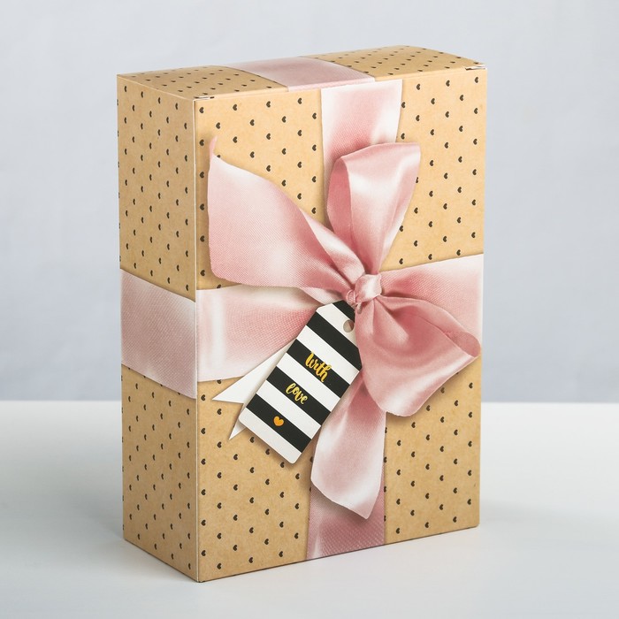 

Складная коробка With love, 16 x 23 x 7.5 см, Бежевый;розовый