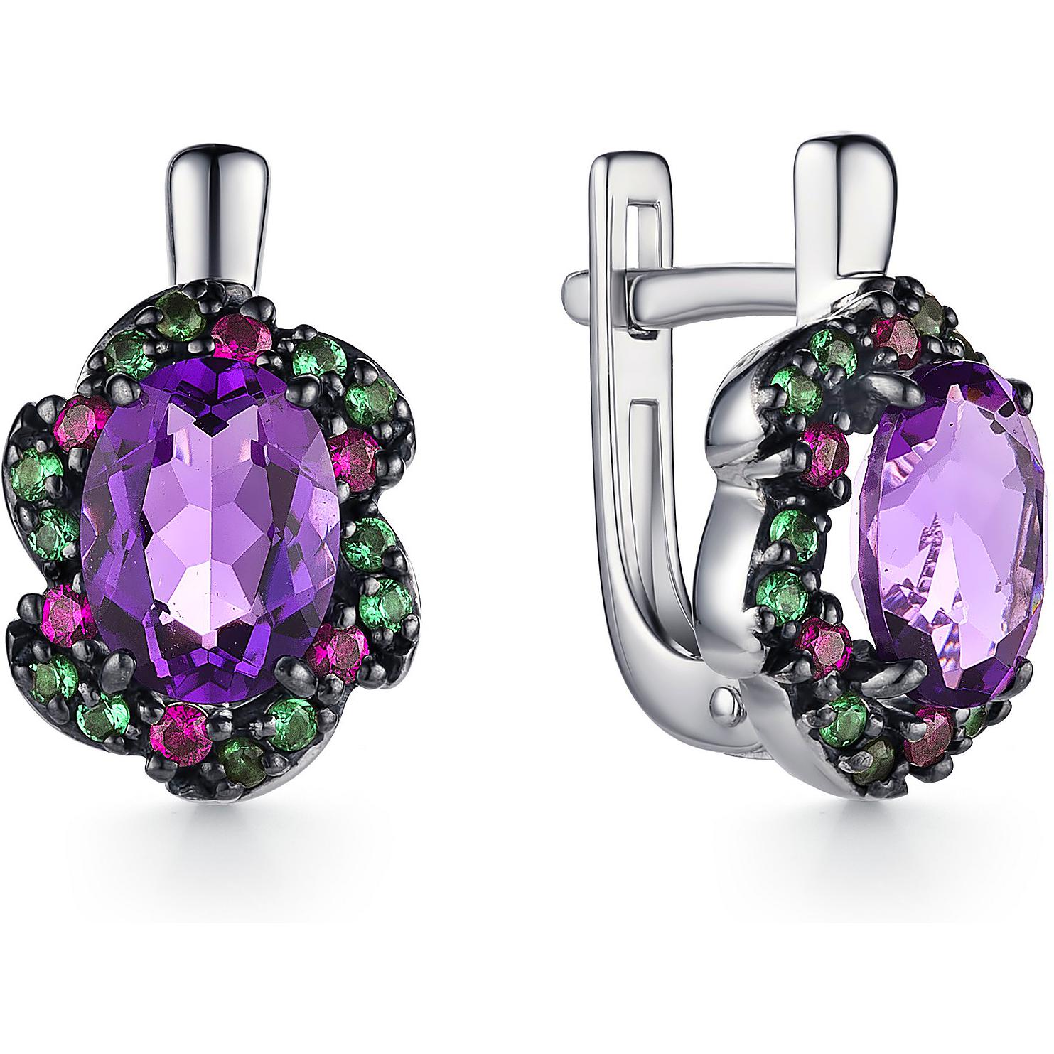 

Серьги женские из серебра АЛЬКОР 02-1373, аметист/фианит, 02-1373