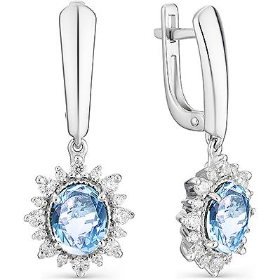 

Серьги женские из серебра АЛЬКОР 02-1163, топаз/фианит, 02-1163