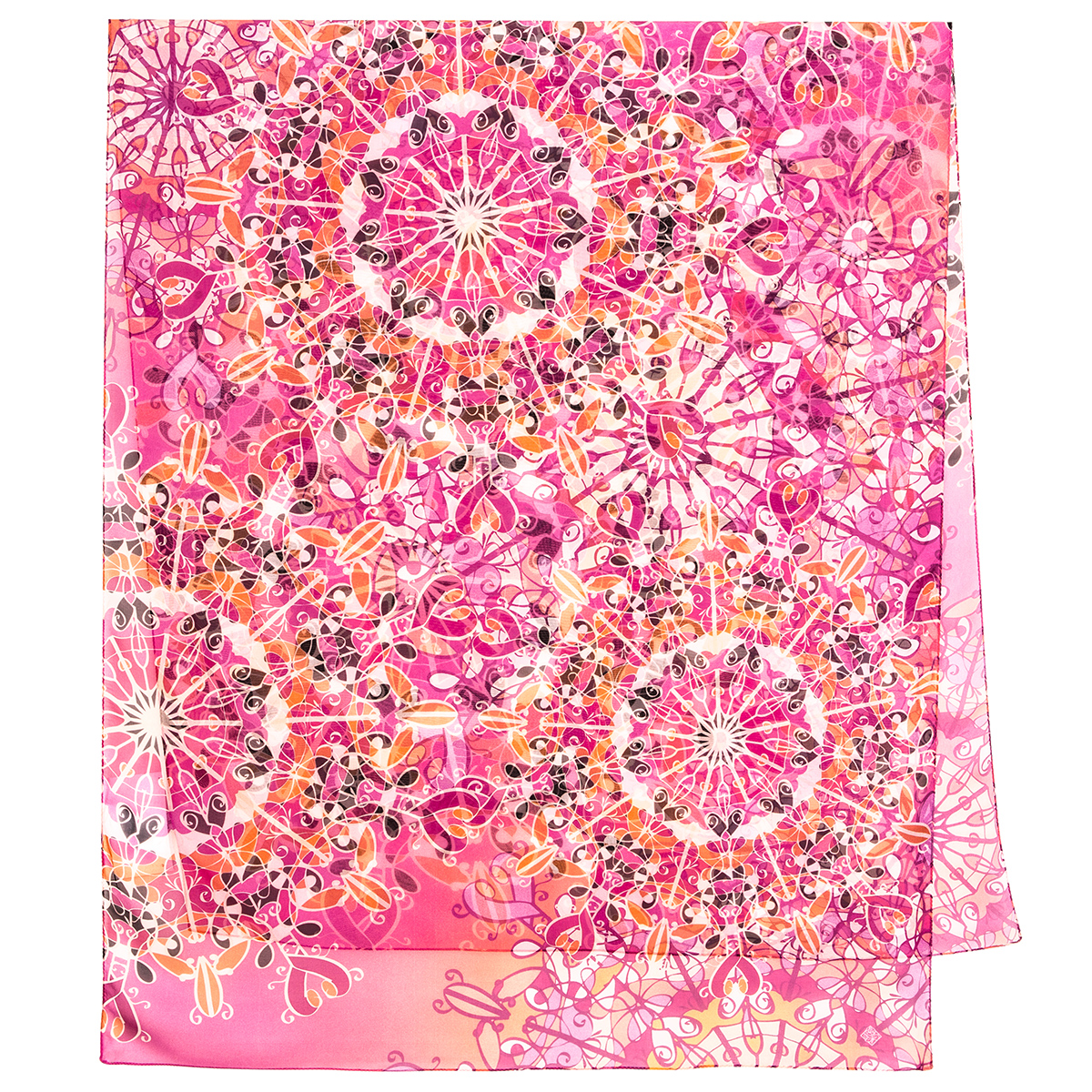 Палантин женский Павловопосадский платок 10883 розовый/бежевый/оранжевый 200х85 см