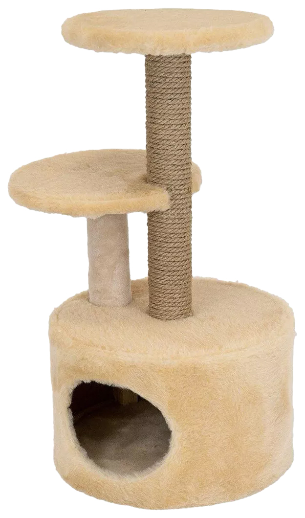 фото Домик-когтеточка дарэлл чип круглый бежевый с 2-мя полками, столбик джут 48 x 40 x 71 см