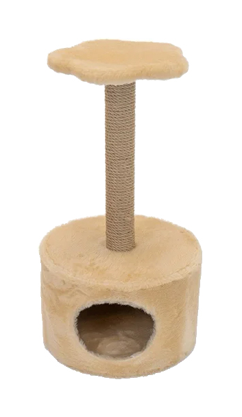 фото Домик-когтеточка дарэлл чип куб круглый бежевый с полкой, столбик джут 38 x 38 x 71 см