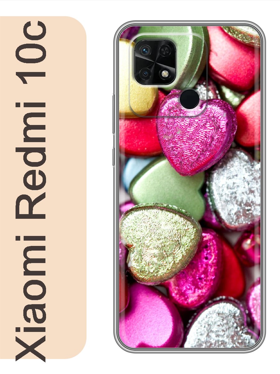 

Чехол на Xiaomi Redmi 10c сердечки 078, Прозрачный, red10crzne