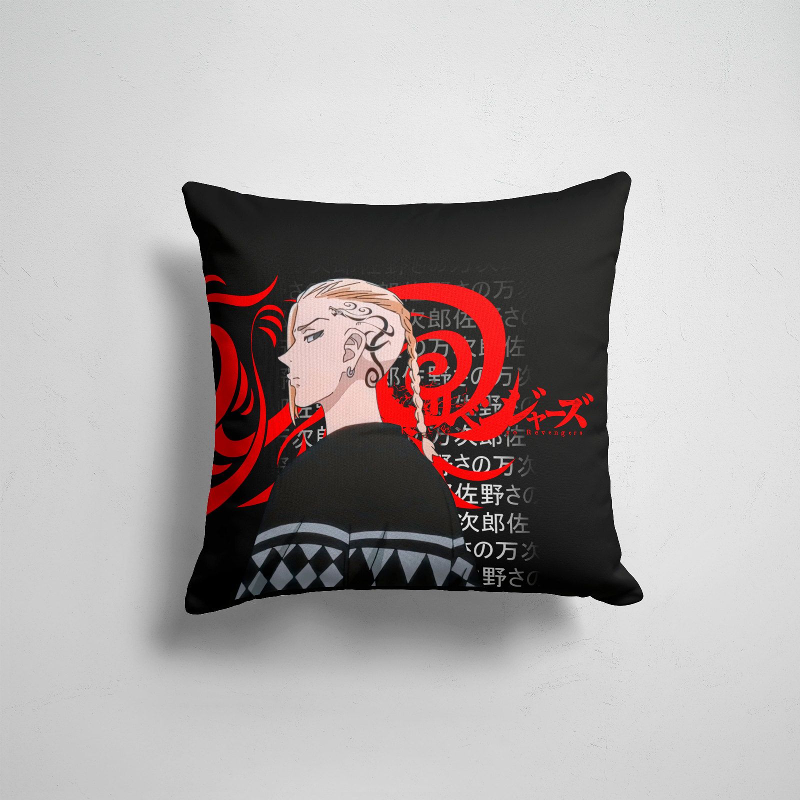 

Подушка декоративная 45х45см Аниме Токийские мстители DRAKEN ДРАКЕН ИЕРОГЛИФЫ, Разноцветный