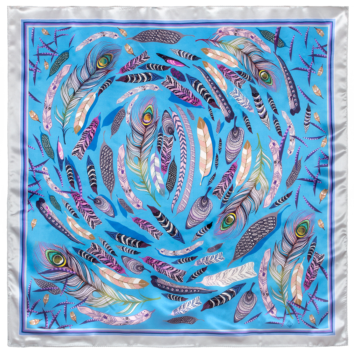 Платок женский Павловопосадский платок 10077 голубой/серый/фиолетовый 89х89 см