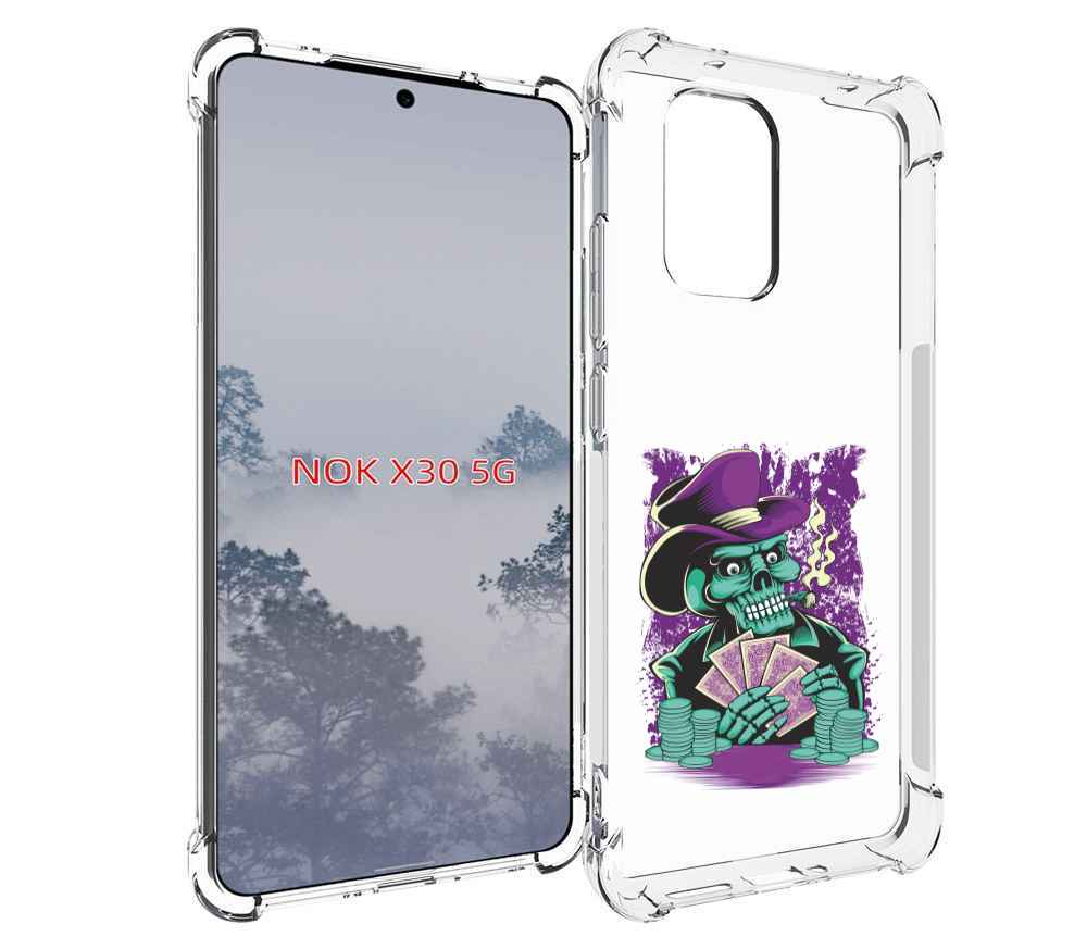 

Чехол MyPads зеленый череп с картами для Nokia X30 5G, Tocco