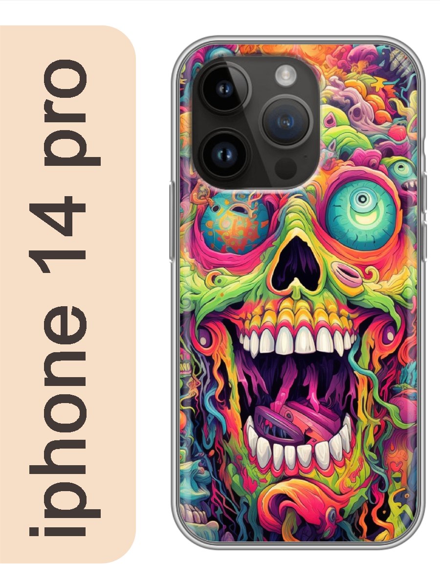 

Чехол на Apple Iphone 14 pro череп цветной 950, Прозрачный, Iphp14rzne