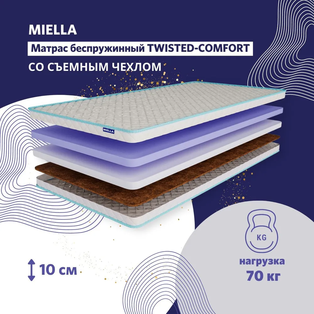 Матрас детский Miella Twisted-Comfort двусторонний, со съемным чехлом 60x140см лежанка со съемным чехлом мебельная ткань поролон 55 х 45 х 15 см