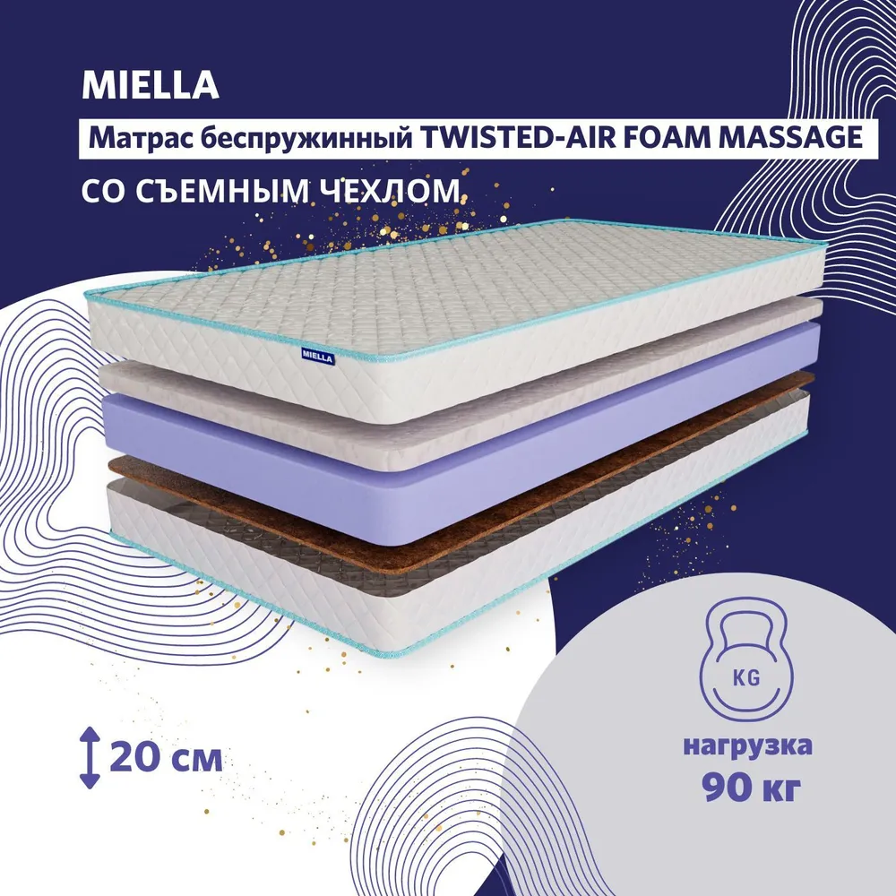 Матрас детский в кроватку MIELLA Twisted-Air Foam Massage двусторонний, с кокосом 70x140см