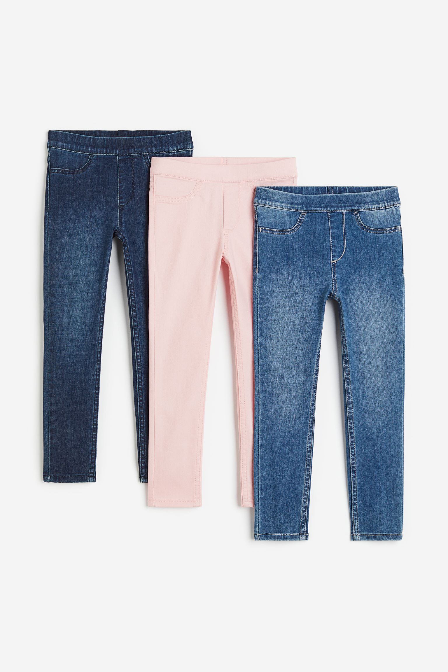 3 пары джинсовых джеггинсов H&M 128 синий/светло-розовый (доставка из-за рубежа)