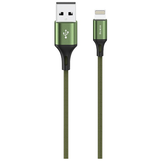 Кабель BASIC, USB 2.0 - lightning, 1.2м, 2.1A, зеленый, OLMIO,