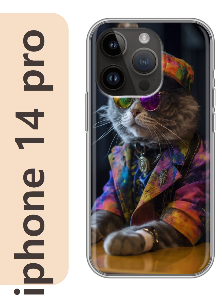 

Чехол на Apple Iphone 14 pro кот в очках 907, Прозрачный, Iphp14cats